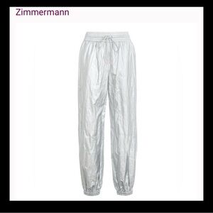 NWT [$650] Zimmermann Rhythmic Drawstring Silver Metallic Pants. size 0